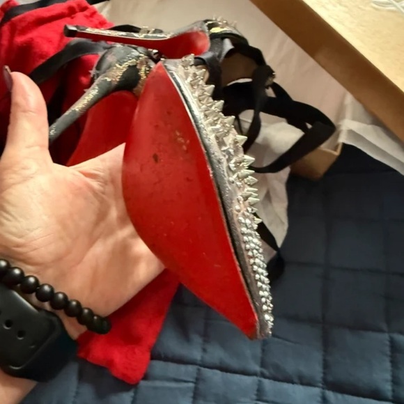 Christian Louboutin Black and Silver Spiked Heels - Picture 6 of 10